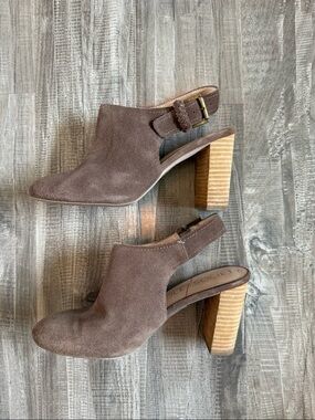 Sole Society Brown Suede Block Heel Slingback Booties